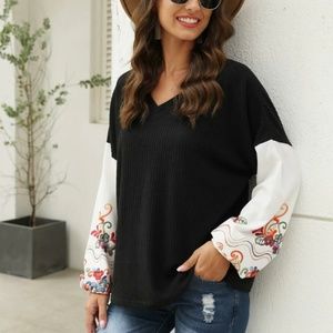 Floral Balloon Sleeve Sweater